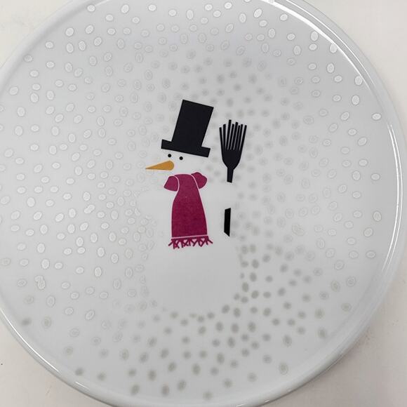 4 BODUM Salad Dessert Plates Snowman Christmas Snowflake 8.5" White W/ Silver - Picture 3 of 5